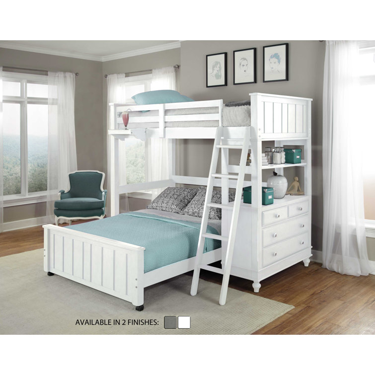 Three Posts™ Baby & Kids Twin Over Full LShaped Bunk Beds with Shelves